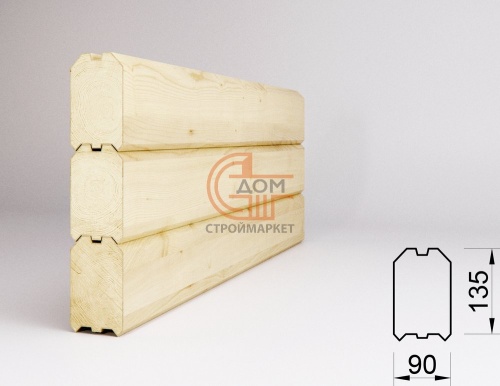 Брус профилированный 90*135*6000 мм, финский профиль, сухой
