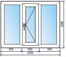 Окно деревянное трехсекционное одностворчатое (боковая створка) 1500*1200*60 мм, имит. стеклопакета