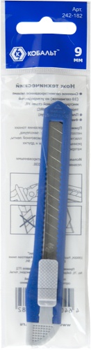 Нож технический 9 мм, КОБАЛЬТ, пластиковый корпус, пакет